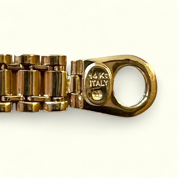 14k Polished and Satin 8.8mm Fancy Bar Link 8.5 inch Mens Bracelet - Picture 14 of 16